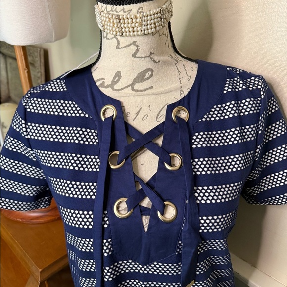 MICHAEL Michael Kors Mesh -Inset Striped Lace - Up Midi Dress NWT - Picture 6 of 11